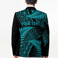 New Zealand Rugby Pacific Personalised Blazer All Turquoise Maori Pasifika Fern Pattern - Polynesian Pride