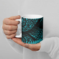 New Zealand Rugby Pacific Personalised Ceramic Mug All Turquoise Maori Pasifika Fern Pattern - Polynesian Pride