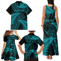 New Zealand Rugby Pacific Personalised Family Matching Tank Maxi Dress and Hawaiian Shirt All Turquoise Maori Pasifika Fern Pattern