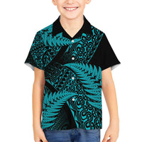 New Zealand Rugby Pacific Personalised Kid Hawaiian Shirt All Turquoise Maori Pasifika Fern Pattern