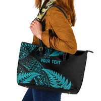 New Zealand Rugby Pacific Personalised Leather Tote Bag All Turquoise Maori Pasifika Fern Pattern