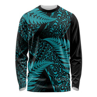 New Zealand Rugby Pacific Personalised Long Sleeve Shirt All Turquoise Maori Pasifika Fern Pattern