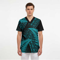 New Zealand Rugby Pacific Personalised Scrub Top All Turquoise Maori Pasifika Fern Pattern - Polynesian Pride