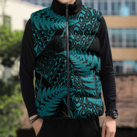 New Zealand Rugby Pacific Personalised Sleeveless Puffer Jacket All Turquoise Maori Pasifika Fern Pattern - Polynesian Pride