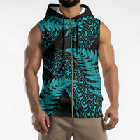 New Zealand Rugby Pacific Personalised Sleeveless Zip Hoodie All Turquoise Maori Pasifika Fern Pattern - Polynesian Pride