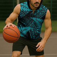 New Zealand Rugby Pacific Personalised Sleeveless Zip Hoodie All Turquoise Maori Pasifika Fern Pattern - Polynesian Pride