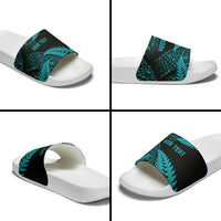 New Zealand Rugby Pacific Personalised Slide Sandals All Turquoise Maori Pasifika Fern Pattern - Polynesian Pride