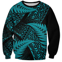 New Zealand Rugby Pacific Personalised Sweatshirt All Turquoise Maori Pasifika Fern Pattern