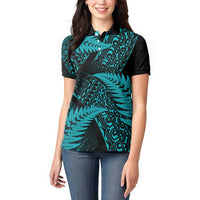 New Zealand Rugby Pacific Personalised Women Polo Shirt All Turquoise Maori Pasifika Fern Pattern