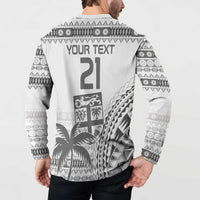 Custom Fiji Rugby Button Sweatshirt Polynesian Fijian Masi Palm Tree