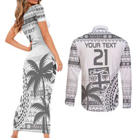 Custom Fiji Rugby Couples Matching Short Sleeve Bodycon Dress and Long Sleeve Button Shirt Polynesian Fijian Masi Palm Tree