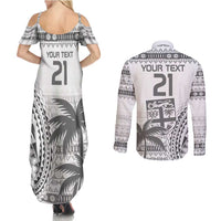 Custom Fiji Rugby Couples Matching Summer Maxi Dress and Long Sleeve Button Shirt Polynesian Fijian Masi Palm Tree