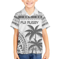 Custom Fiji Rugby Family Matching Off Shoulder Maxi Dress and Hawaiian Shirt Polynesian Fijian Masi Palm Tree LT9 Son's Shirt White - Polynesian Pride