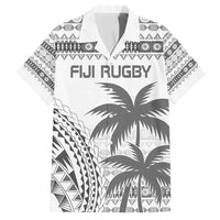Custom Fiji Rugby Family Matching Off Shoulder Short Dress and Hawaiian Shirt Polynesian Fijian Masi Palm Tree LT9 Dad's Shirt - Short Sleeve White - Polynesian Pride
