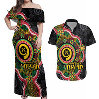Vanuatu Personalised Couples Matching Off Shoulder Maxi Dress and Hawaiian Shirt Aboriginal Dot Paitnting - Polynesian Pride