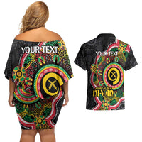 Vanuatu Personalised Couples Matching Off Shoulder Short Dress and Hawaiian Shirt Aboriginal Dot Paitnting - Polynesian Pride