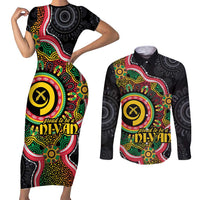 Vanuatu Personalised Couples Matching Short Sleeve Bodycon Dress and Long Sleeve Button Shirt Aboriginal Dot Paitnting - Polynesian Pride