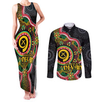 Vanuatu Personalised Couples Matching Tank Maxi Dress and Long Sleeve Button Shirt Aboriginal Dot Paitnting - Polynesian Pride