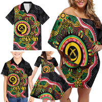 Vanuatu Personalised Family Matching Off Shoulder Short Dress and Hawaiian Shirt Aboriginal Dot Paitnting - Polynesian Pride