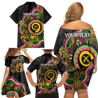 Vanuatu Personalised Family Matching Off Shoulder Short Dress and Hawaiian Shirt Aboriginal Dot Paitnting - Polynesian Pride