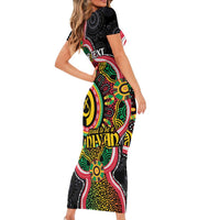 Vanuatu Personalised Family Matching Short Sleeve Bodycon Dress and Hawaiian Shirt Aboriginal Dot Paitnting - Polynesian Pride