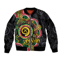 Vanuatu Personalised Sleeve Zip Bomber Jacket Aboriginal Dot Paitnting LT9 Unisex Black - Polynesian Pride