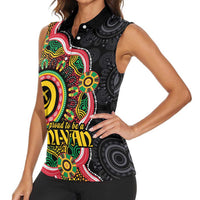 Vanuatu Personalised Women Sleeveless Polo Shirt Aboriginal Dot Paitnting - Polynesian Pride