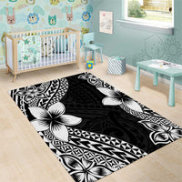 Lotu Tamaiti White Sunday Area Rug Pacific Plumeria Flowers - Black Version
