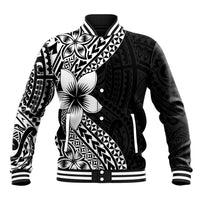 Lotu Tamaiti White Sunday Baseball Jacket Pacific Plumeria Flowers - Black Version
