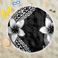 Lotu Tamaiti White Sunday Beach Blanket Pacific Plumeria Flowers - Black Version