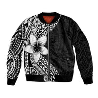 Lotu Tamaiti White Sunday Bomber Jacket Pacific Plumeria Flowers - Black Version