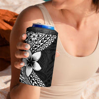 Lotu Tamaiti White Sunday 4 in 1 Can Cooler Tumbler Pacific Plumeria Flowers - Black Version