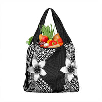 Lotu Tamaiti White Sunday Grocery Bag Pacific Plumeria Flowers - Black Version