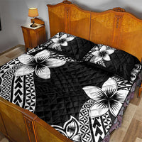 Lotu Tamaiti White Sunday Quilt Bed Set Pacific Plumeria Flowers - Black Version
