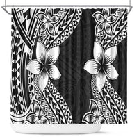 Lotu Tamaiti White Sunday Shower Curtain Pacific Plumeria Flowers - Black Version