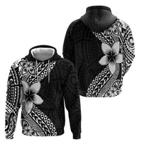 Lotu Tamaiti White Sunday Zip Hoodie Pacific Plumeria Flowers - Black Version