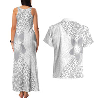 Lotu Tamaiti White Sunday Couples Matching Tank Maxi Dress and Hawaiian Shirt Pacific Plumeria Flowers - White Version