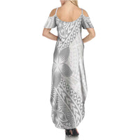 Lotu Tamaiti White Sunday Family Matching Summer Maxi Dress and Hawaiian Shirt Pacific Plumeria Flowers - White Version