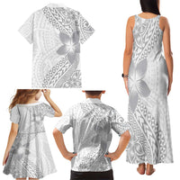 Lotu Tamaiti White Sunday Family Matching Tank Maxi Dress and Hawaiian Shirt Pacific Plumeria Flowers - White Version