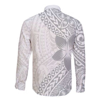 Lotu Tamaiti White Sunday Long Sleeve Button Shirt Pacific Plumeria Flowers - White Version