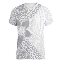 Lotu Tamaiti White Sunday Women V-Neck T-Shirt Pacific Plumeria Flowers - White Version