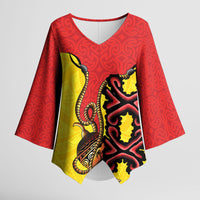 Personalised Papua New Guinea Oro Necklace Kimono Sleeve Blouse Gold Melanesia Traditional Pattern