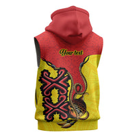 Personalised Papua New Guinea Oro Necklace Sleeveless Hoodie Gold Melanesia Traditional Pattern