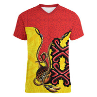 Personalised Papua New Guinea Oro Necklace Women V-Neck T-Shirt Gold Melanesia Traditional Pattern