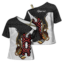 Personalised Papua New Guinea Oro Necklace Cross Shoulder Shirt Black Melanesia Traditional Pattern