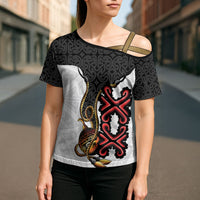 Personalised Papua New Guinea Oro Necklace Cross Shoulder Shirt Black Melanesia Traditional Pattern