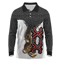 Personalised Papua New Guinea Oro Necklace Long Sleeve Polo Shirt Black Melanesia Traditional Pattern