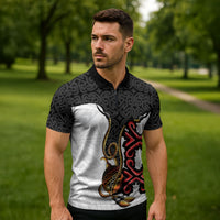 Personalised Papua New Guinea Oro Necklace Zipper Polo Shirt Black Melanesia Traditional Pattern