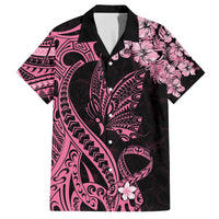 Polynesian Floral Butterfly Family Matching Summer Maxi Dress and Hawaiian Shirt Breast Cancer Pink Ribbon LT9 Dad's Shirt - Short Sleeve Pink - Polynesian Pride
