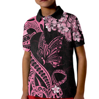 Polynesian Floral Butterfly Kid Polo Shirt Breast Cancer Pink Ribbon LT9 Kid Pink - Polynesian Pride